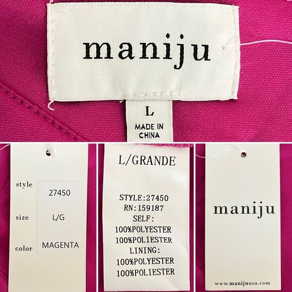 Maniju Magenta Formal Tulle Evening Gown Side Slit - Picture 4 of 12